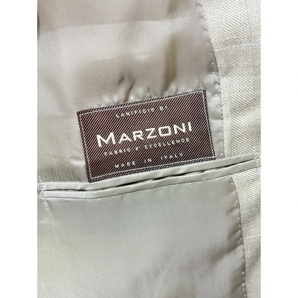 Ash Samtani Hand Tailored 100% Wool 46R Herringbone Blazer Marzoni Fabric Italy